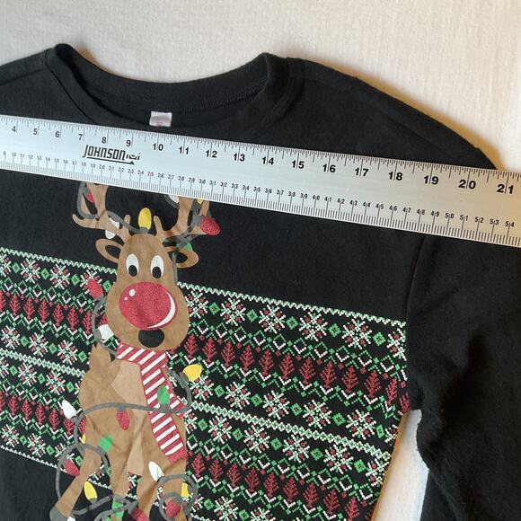 No Boundaries Women Sweatshirt M (7-9) Black Fair Isle Reindeer Christmas - Picture 4 of 9